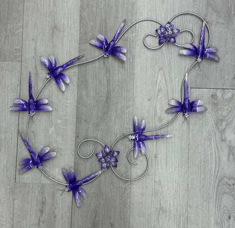 SALE - Purple & Silver Dragonfly Swirl Metal Wall Art 70cm