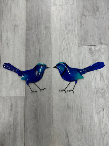 SALE - Blue Wrens Bird Pair Metal Wall Art 30cm