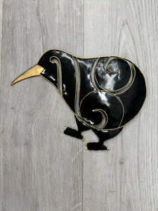 Kiwi Bird Black/Gold Metal Wall Art 29cm (Small)