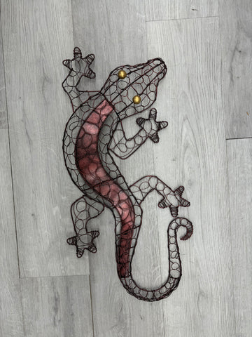 SALE - Ghecko Lizard Burnt Copper Wire Metal Wall Art 67cm