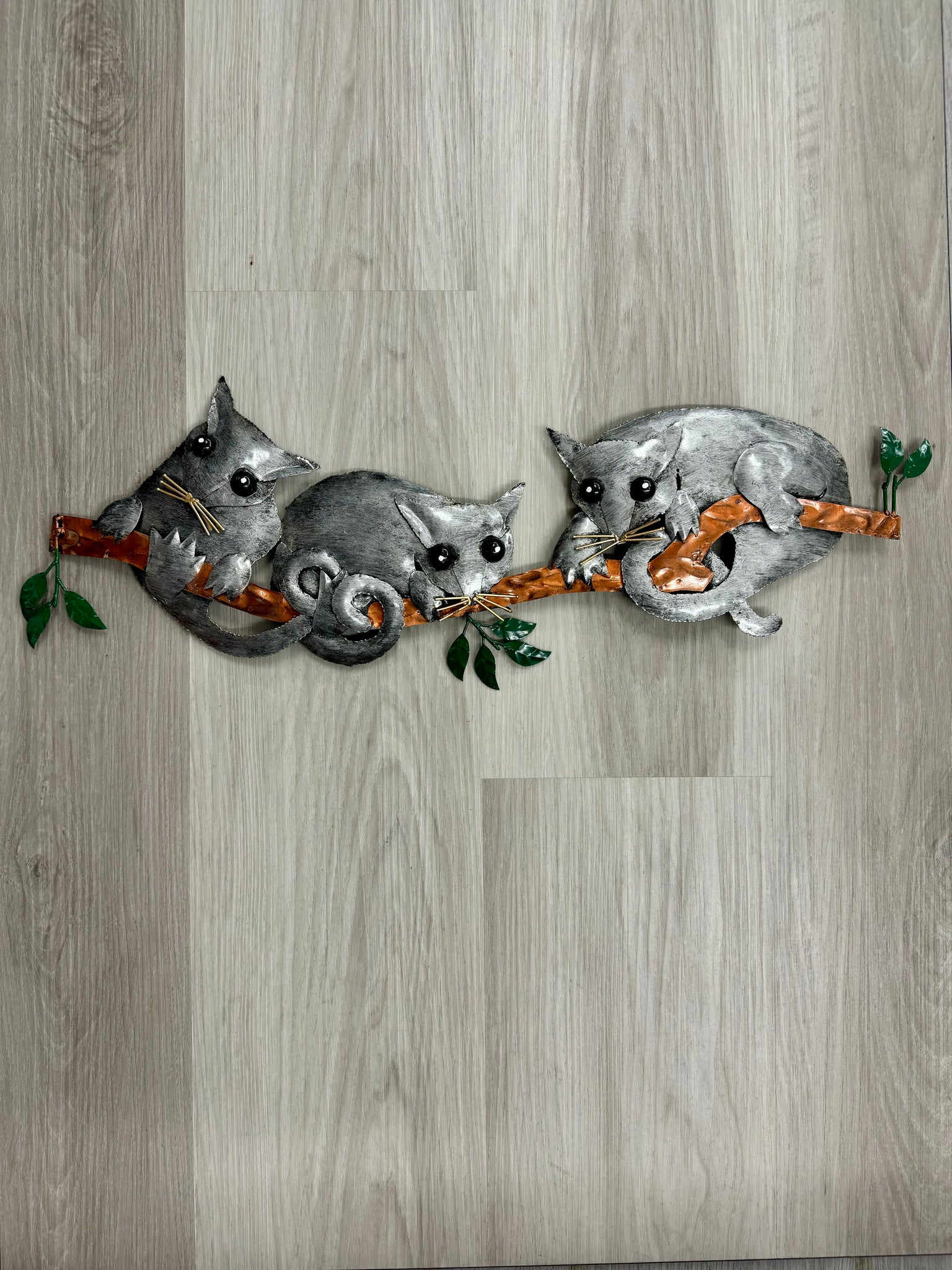 Baby Possum Trio Metal Wall Art 50cm