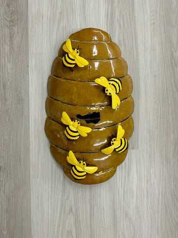 SALE - Beehive & Bees Metal Wall Art 45cm