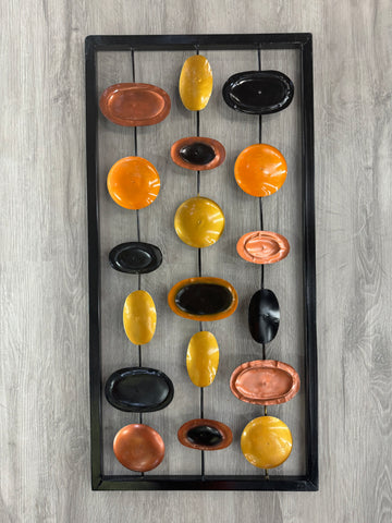 SALE - Circles & Ovals In Frame Bronze/Black/Orange/Gold Abstract Metal Wall Art 70cm