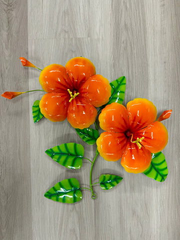 Hibiscus Flower Orange/Yellow Metal Wall Art 50cm