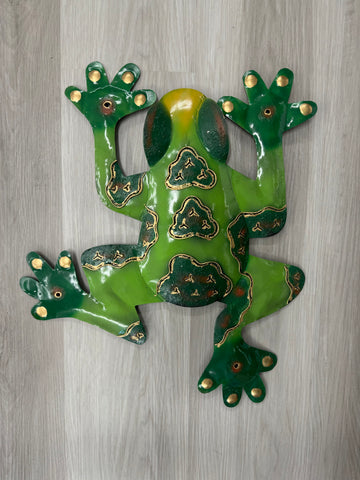 Green Frog Two Tone with Gold Trim Metal Wall Art 47cm