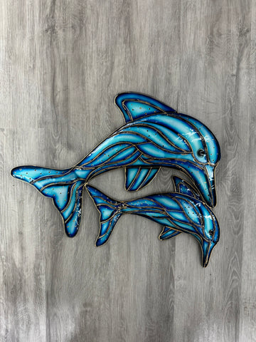 Dolphin Duo Blue & Gold Metal Wall Art 55cm