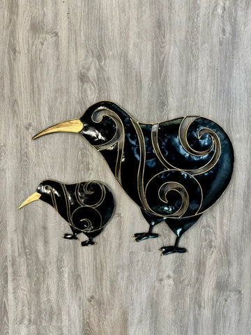 Kiwi Bird Black/Gold Metal Wall Art 44cm (Large)