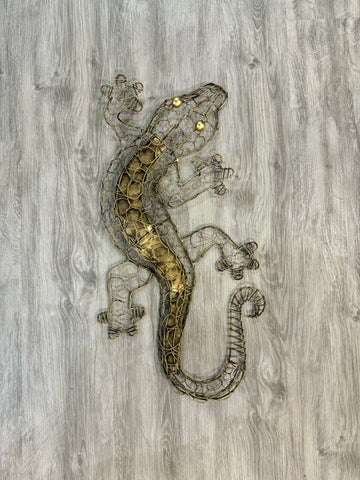 SALE - Ghecko Lizard Gold Wire Metal Wall Art 67cm