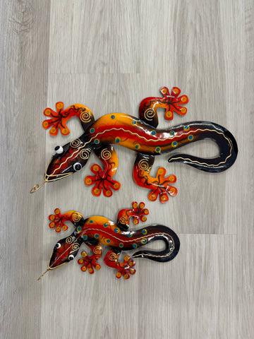 Ghecko Lizard Orange / Red Metal Wall Art 38cm