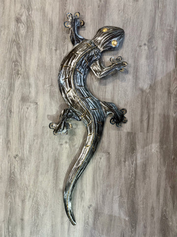 Ghecko Lizard Silver Metal Wall Art 102cm Large