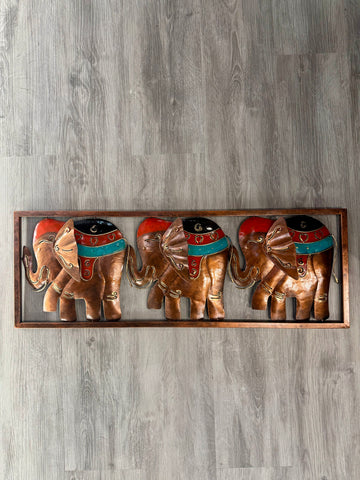 Elephant Trio Framed Metal Wall Art 80cm