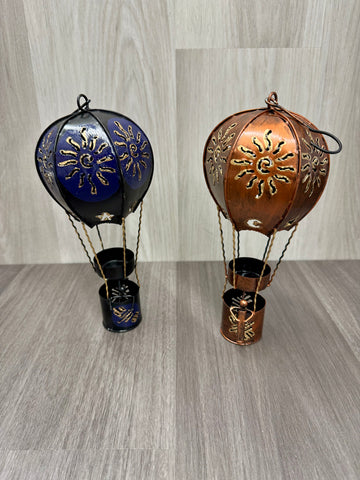 Hot Air Balloon Tealight Holder with Hook Metal Wall Art 25cm