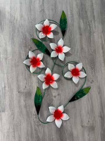 Frangipani Flowers on Green Stem Metal Wall Art 70cm