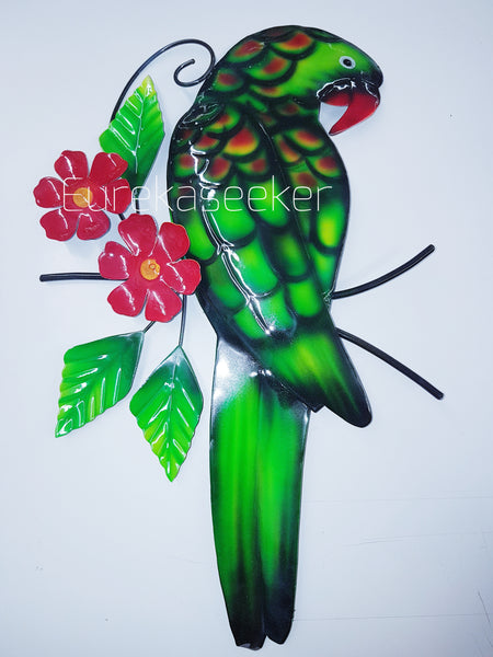 Green & Red Parrot Metal Wall Art 41cm