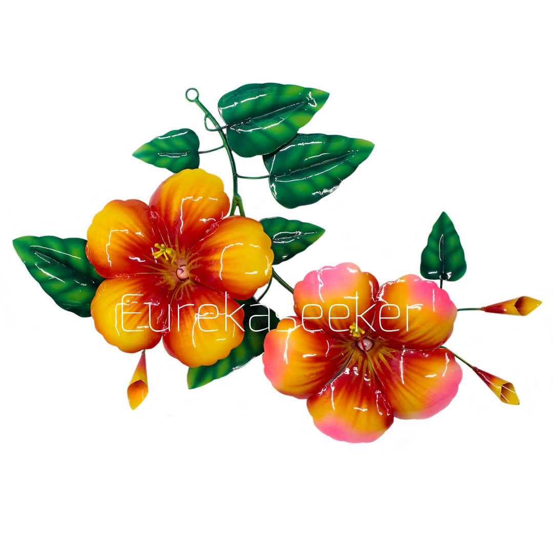 3D Orange Hibiscus Flower Metal Wall Art 50cm