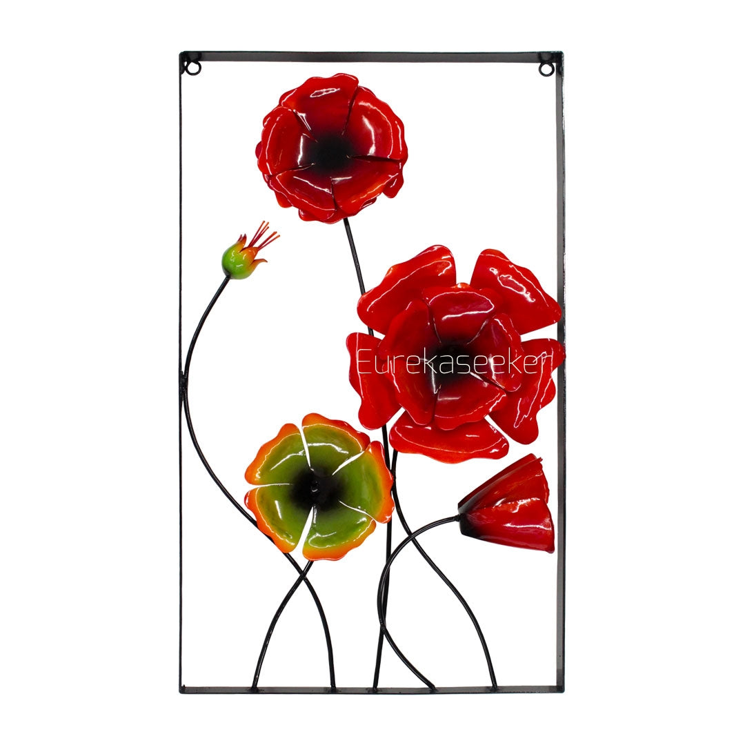 3D Red Framed Poppy Metal Wall Art 50cm