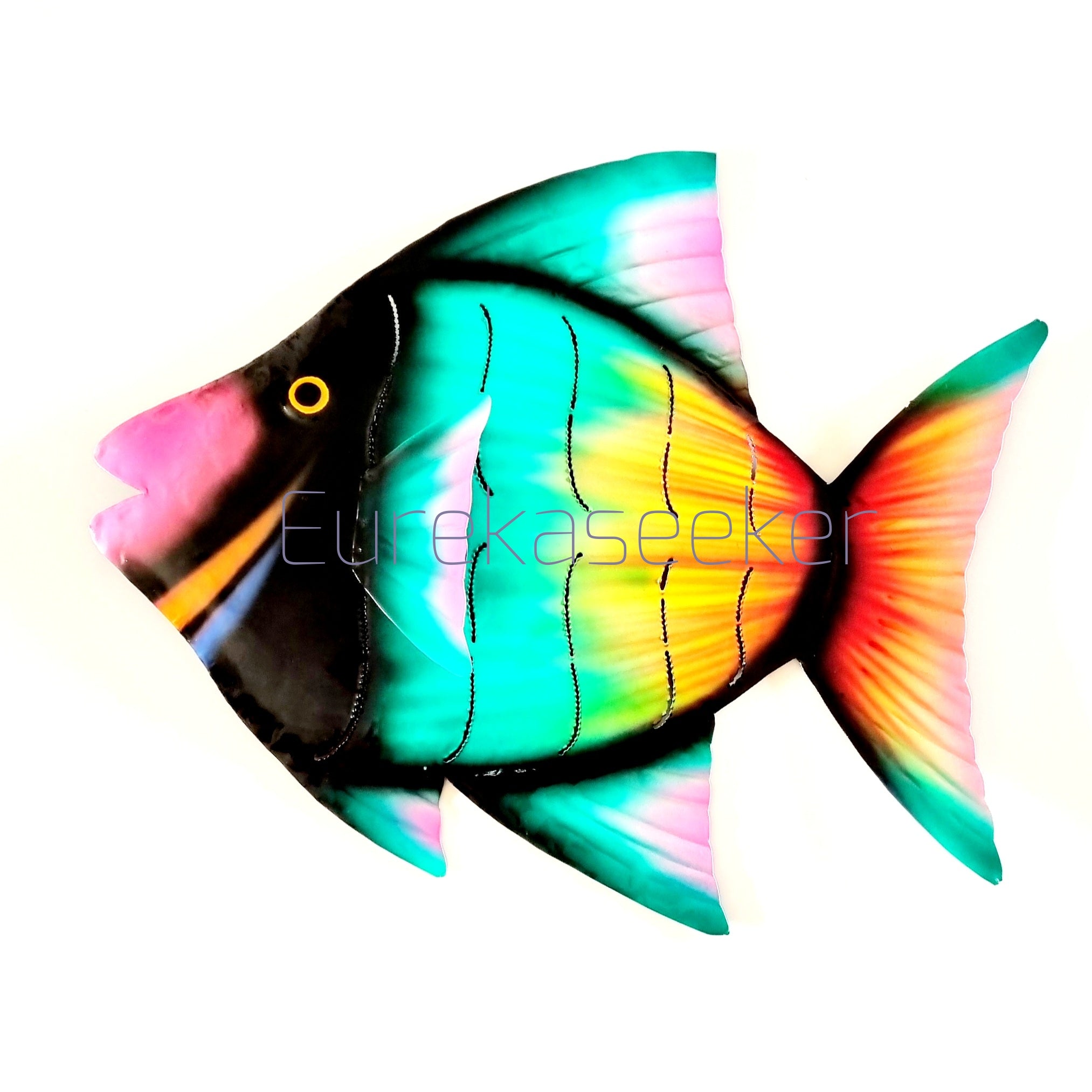 Metal Wall Art Tropical Fish Rainbow Colours 38cm