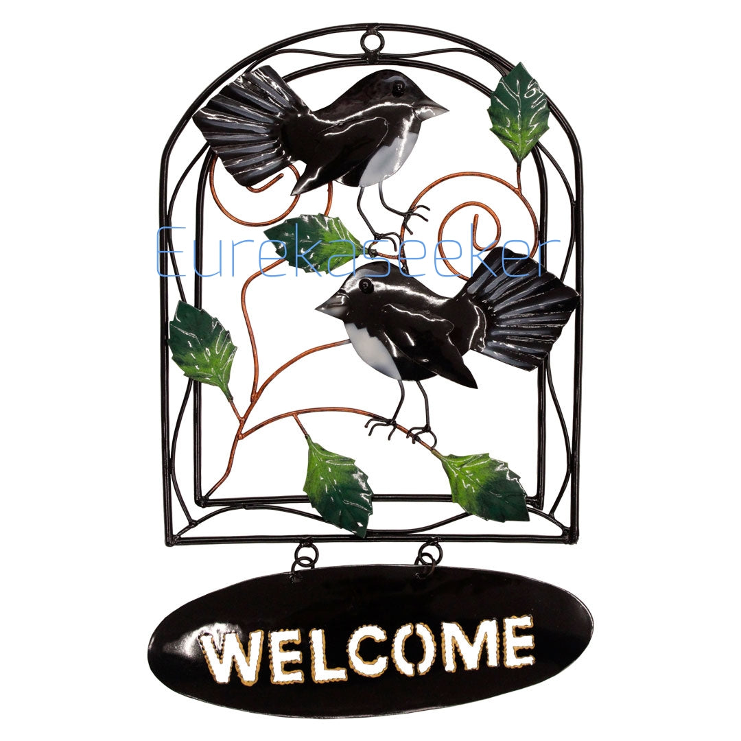 Willie Wagtail Welcome Sign Metal Wall Art 30cm