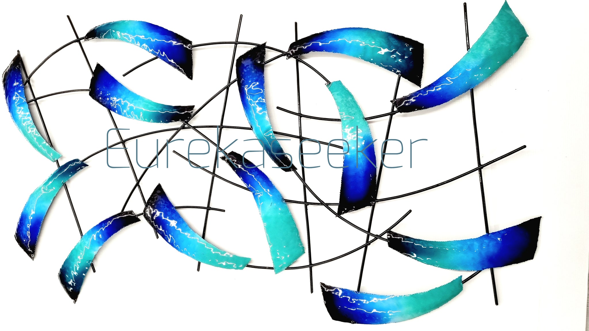 Blue Waves Abstract Metal Wall Art 110cm Wide