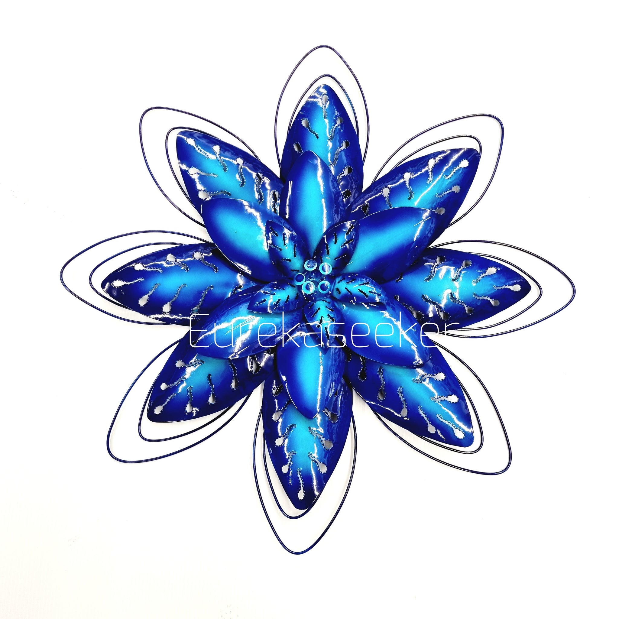 Blue 3D Lotus Flower Metal Wall Art 40cm Diameter