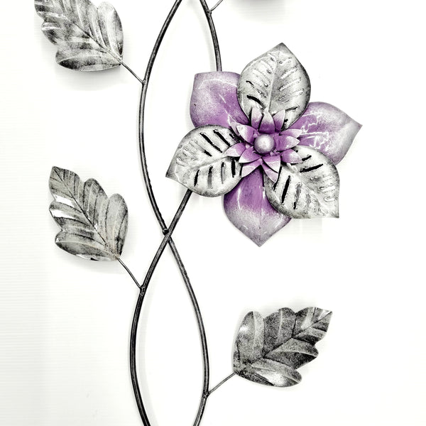 Purple & Silver Flower Stem Metal Wall Art 100cm