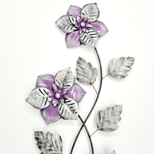 Purple & Silver Flower Stem Metal Wall Art 100cm