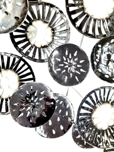 Abstract Black & Silver Circles Metal Wall Art 110cm