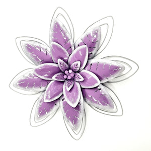 3D Purple & Silver Lotus Flower Metal Wall Art 40cm